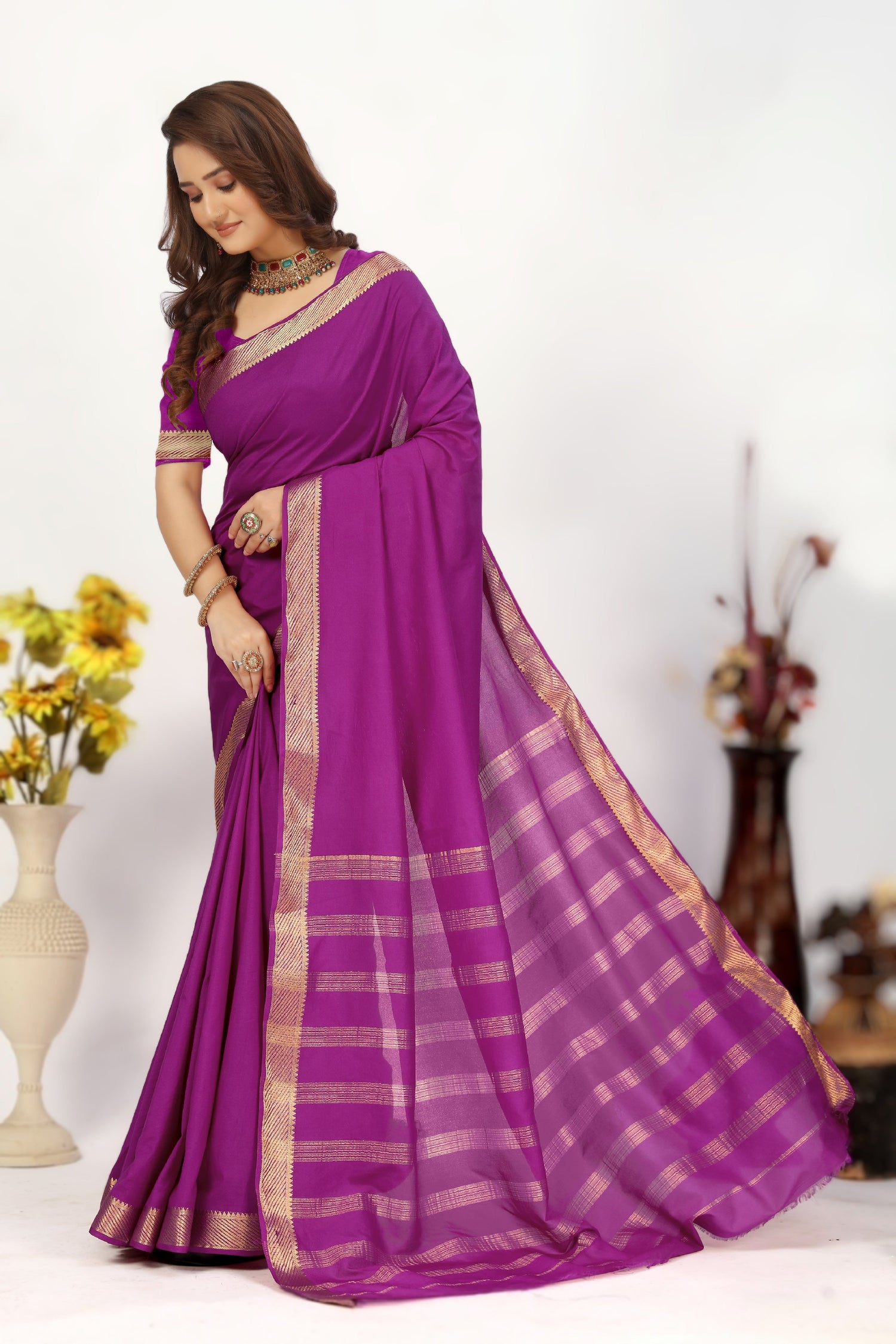 Authentic Mysore Crepe Silk Plain Saree With Classy Appeal