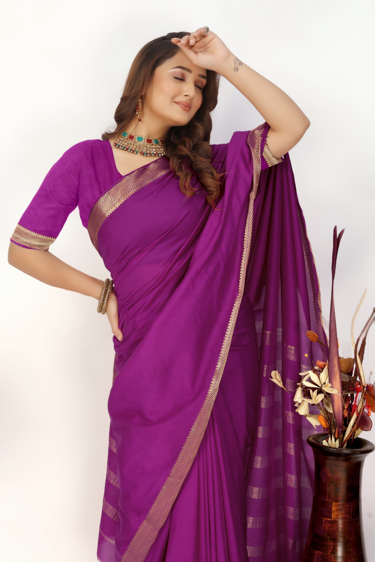 Authentic Mysore Crepe Silk Plain Saree With Classy Appeal