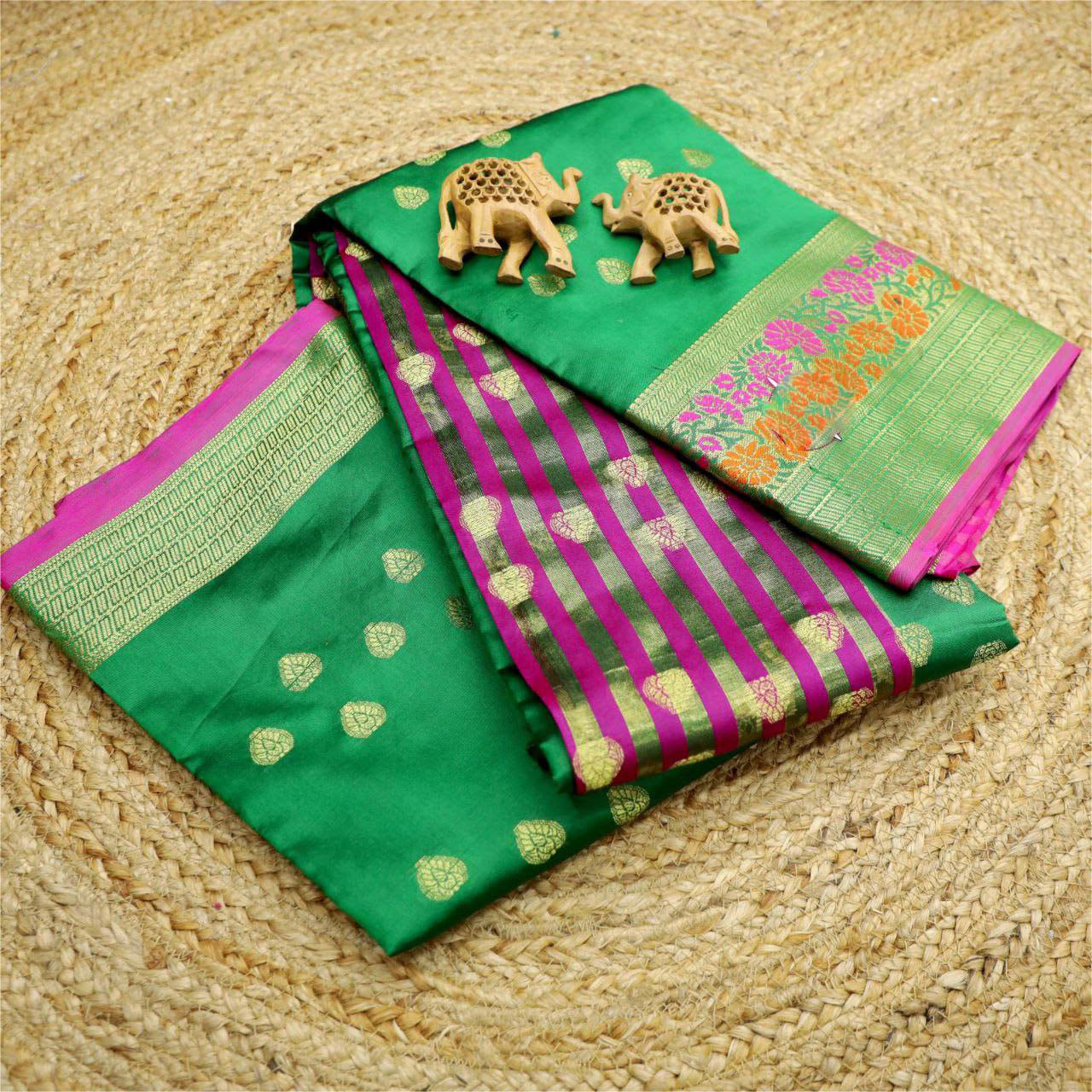 Gorgeous Green Korvai Silk Saree With Intricate Weaving Perfect For Sangeet Functions