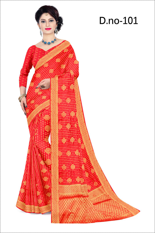 Golden Grace: Jaquard Silk Saree with Intricate Zari Work in Red