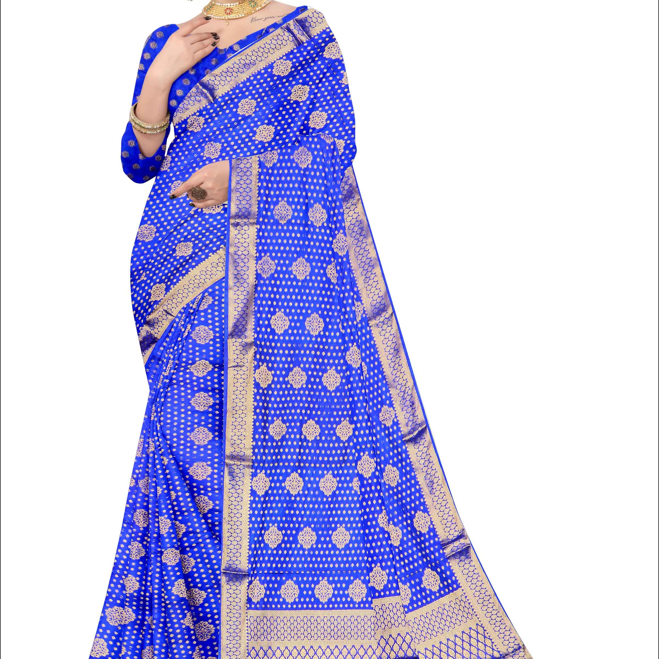 Golden Grace: Jaquard Silk Saree with Intricate Zari Work in blue