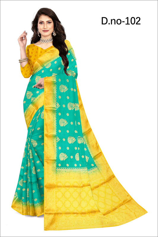 Golden Grace: Jaquard Silk Saree with Intricate Zari Work in Sea Green