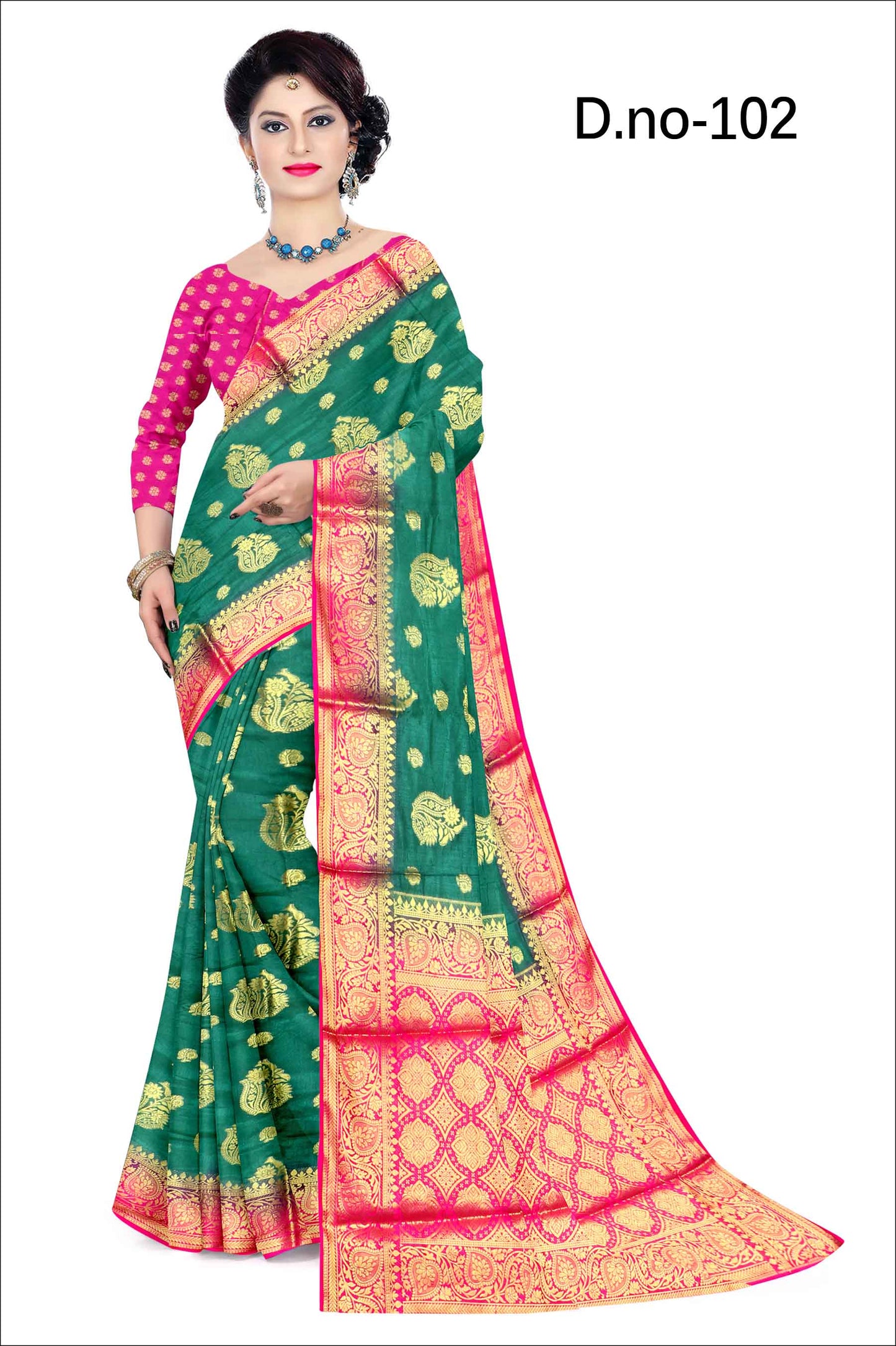 Golden Grace: Jaquard Silk Saree with Intricate Zari Work in Dark Green