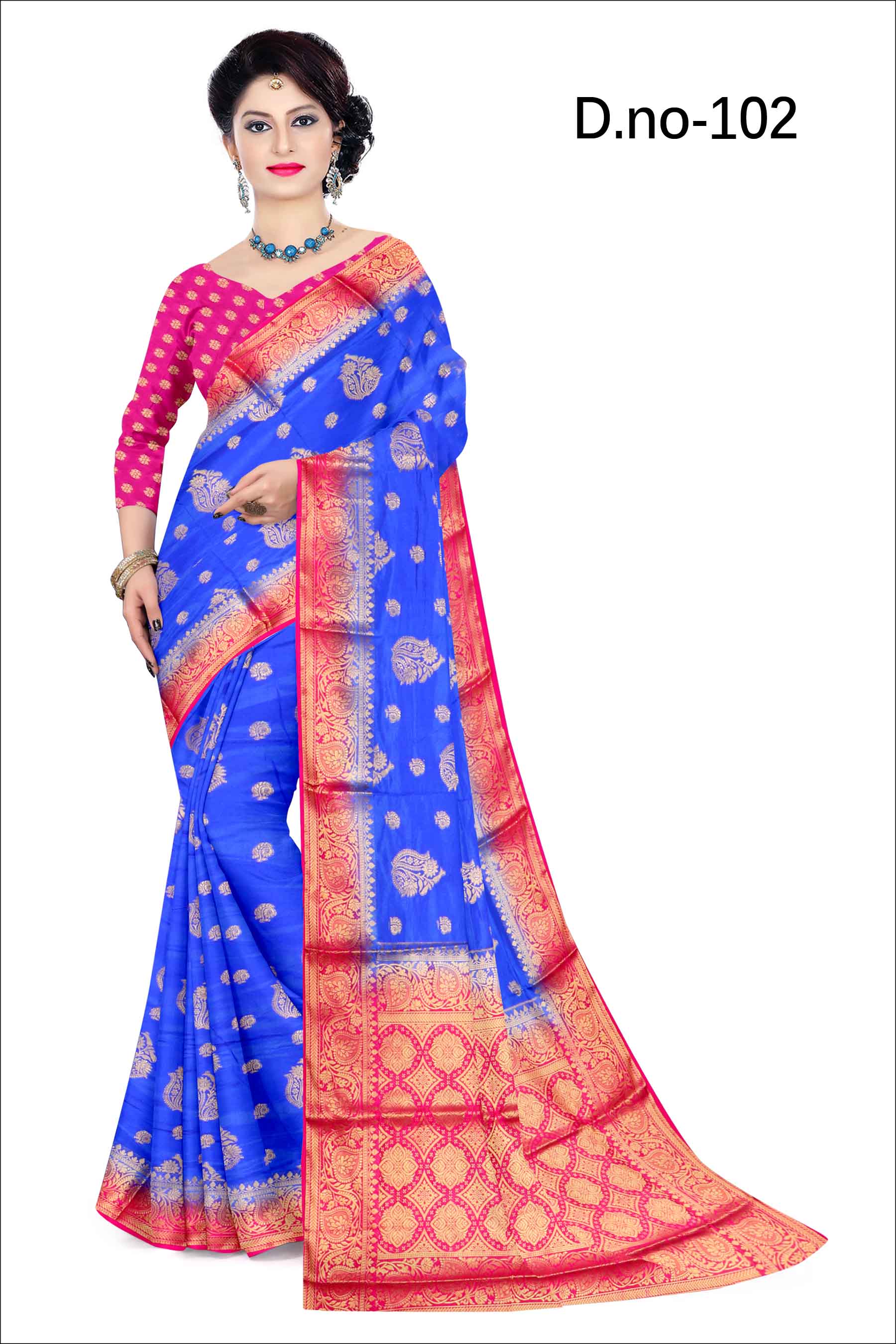 Golden Grace: Jaquard Silk Saree with Intricate Zari Work in Dark blue