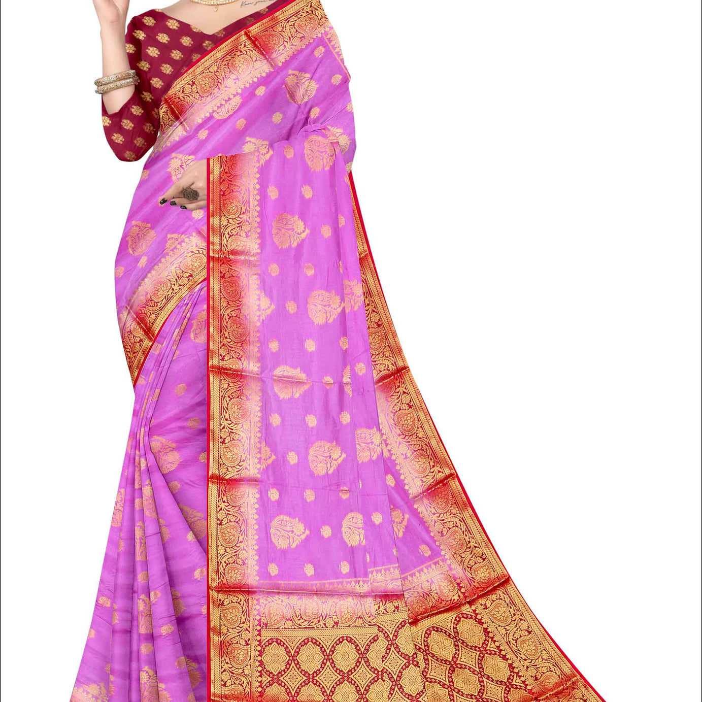 Golden Grace: Jaquard Silk Saree with Intricate Zari Work in Lavender