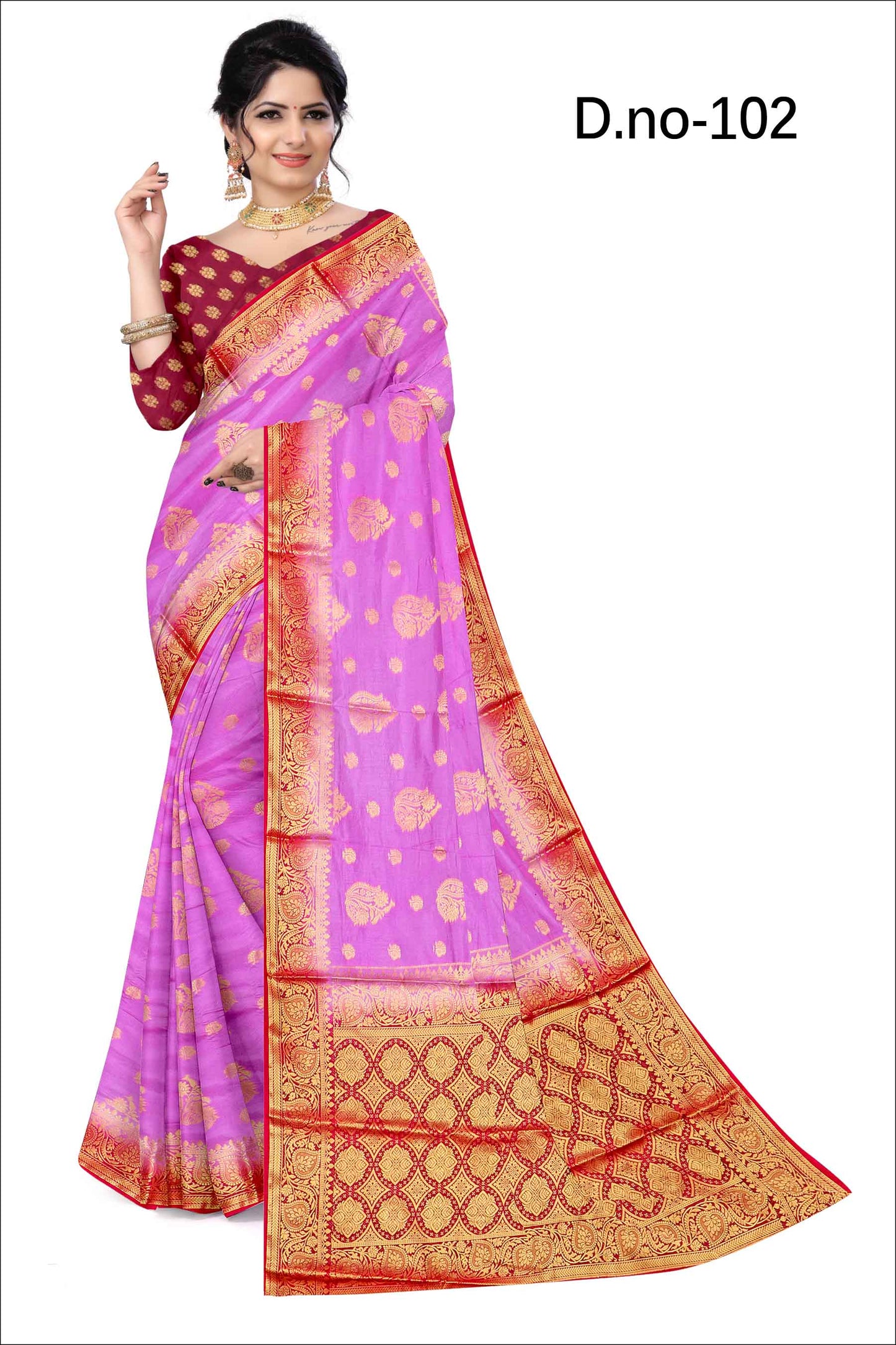 Golden Grace: Jaquard Silk Saree with Intricate Zari Work in Lavender