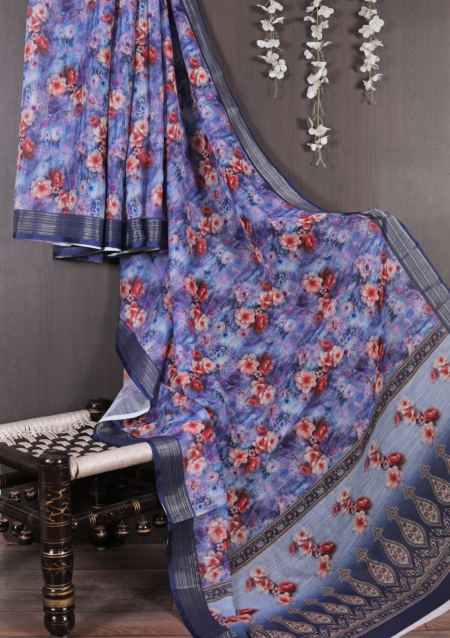 Regular Wear Saree Pure Linen With Printed Casual Look