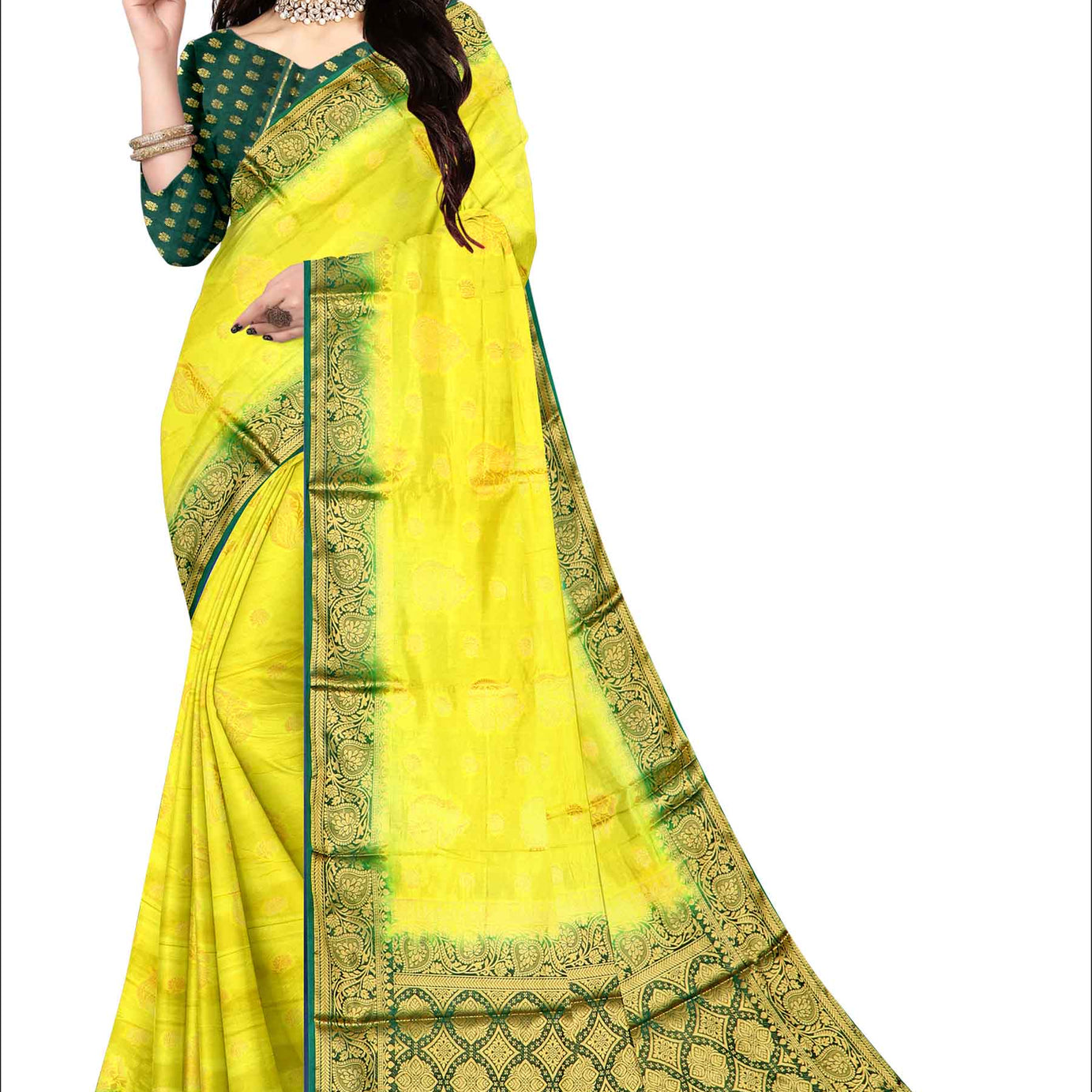 Golden Grace: Jaquard Silk Saree with Intricate Zari Work in Yellow