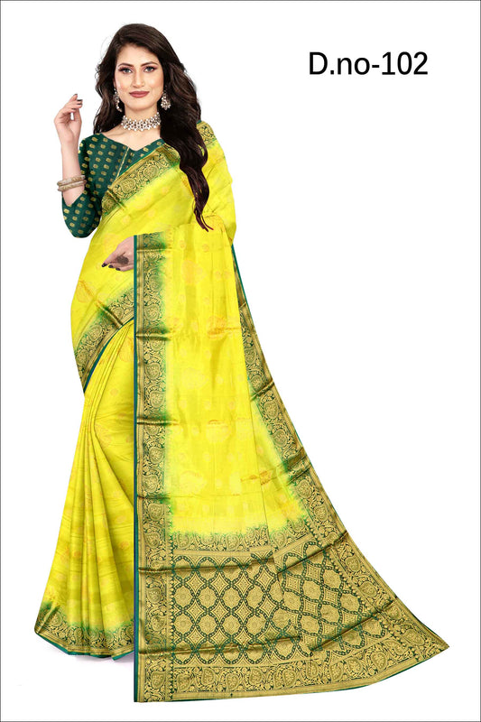 Golden Grace: Jaquard Silk Saree with Intricate Zari Work in Yellow