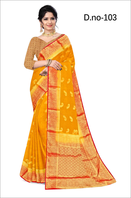 Golden Grace: Jaquard Silk Saree with Intricate Zari Work in Orange