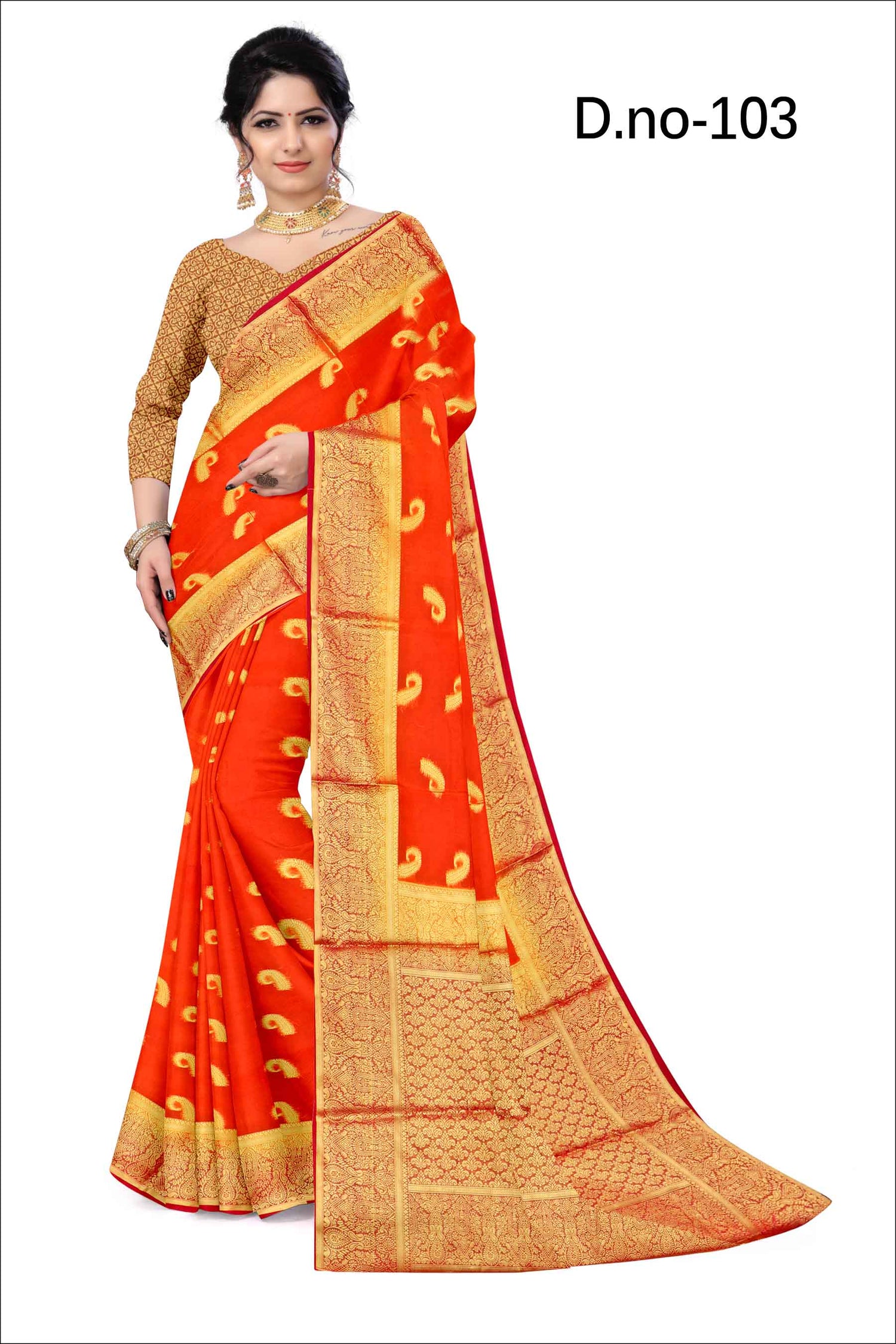 Traditional Jacquard Saree In Red Silk Fabric With Zari Detailing