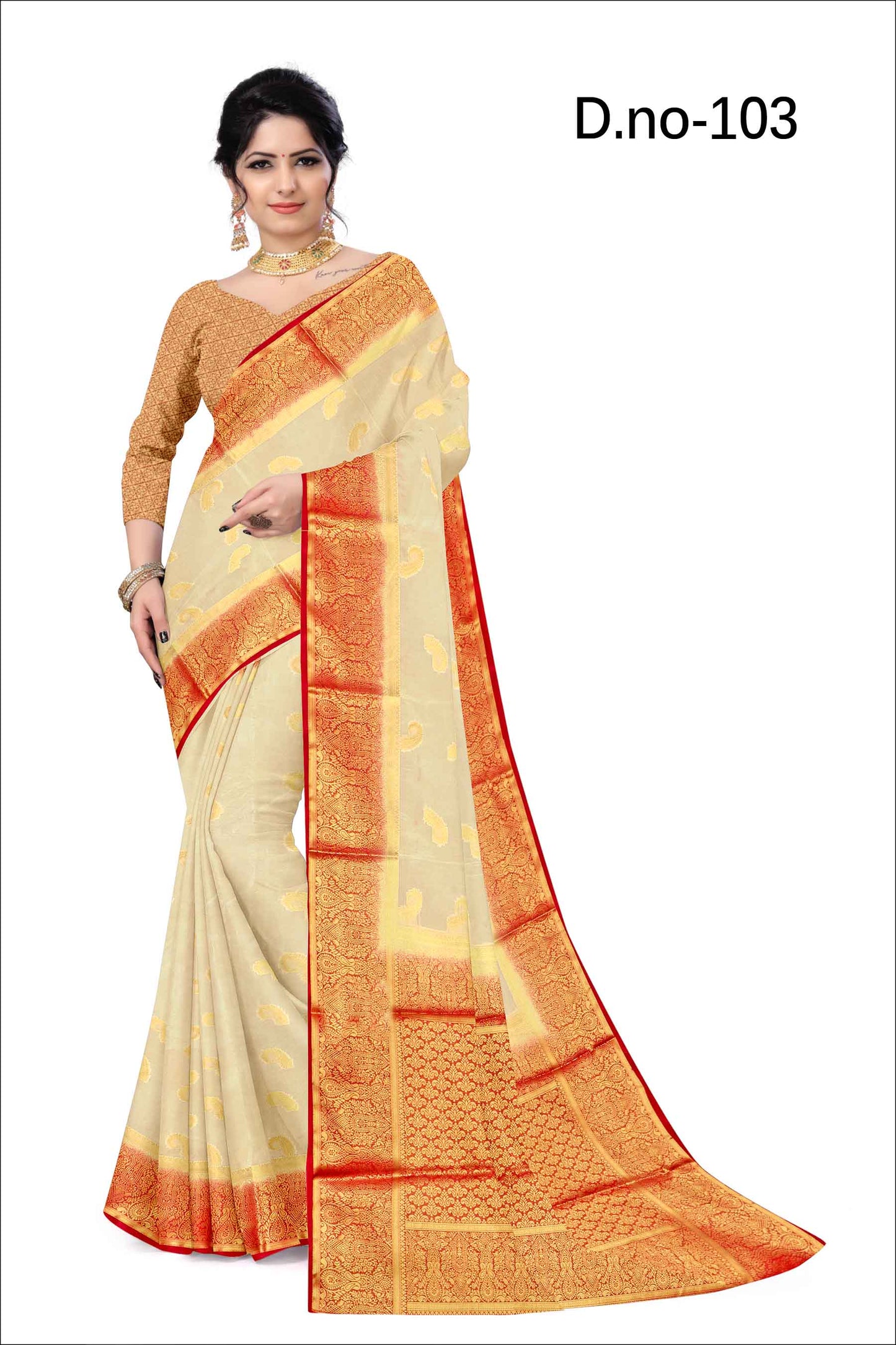 Golden Grace: Jaquard Silk Saree with Intricate Zari Work in Off White