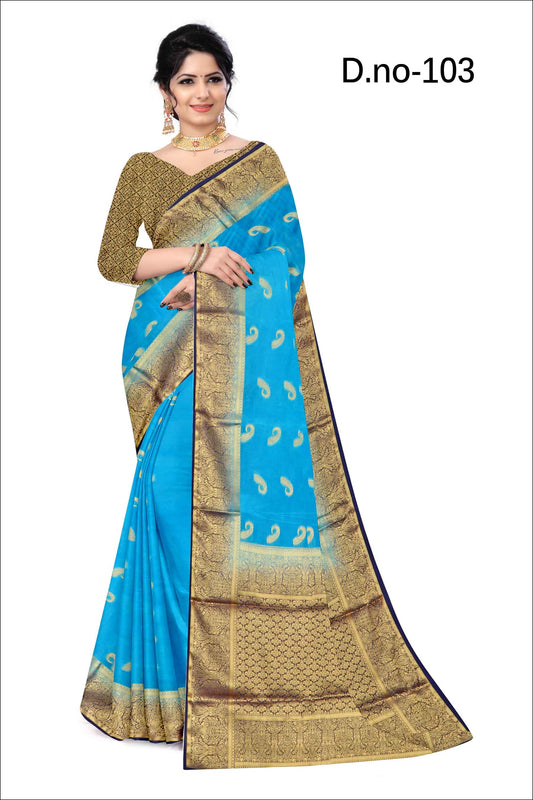 Golden Grace: Jaquard Silk Saree with Intricate Zari Work in blue