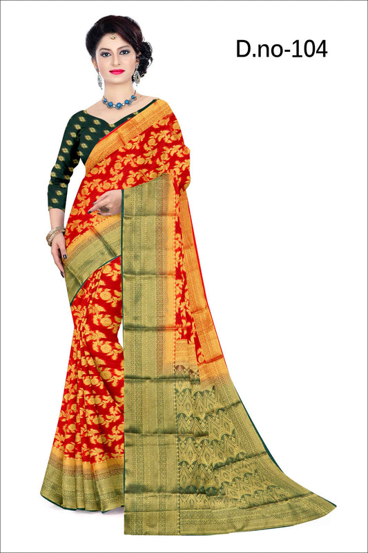 Golden Grace: Jaquard Silk Saree with Intricate Zari Work in Red