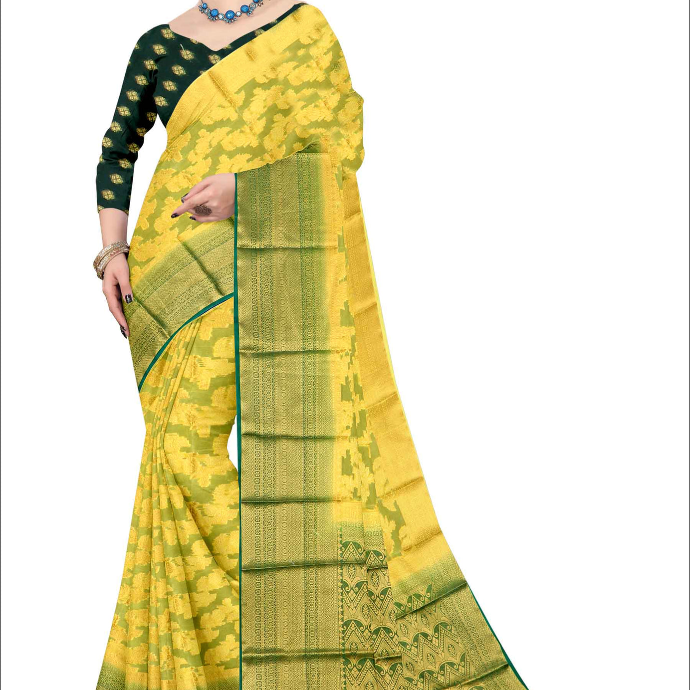 Golden Grace: Jaquard Silk Saree with Intricate Zari Work in Yellow