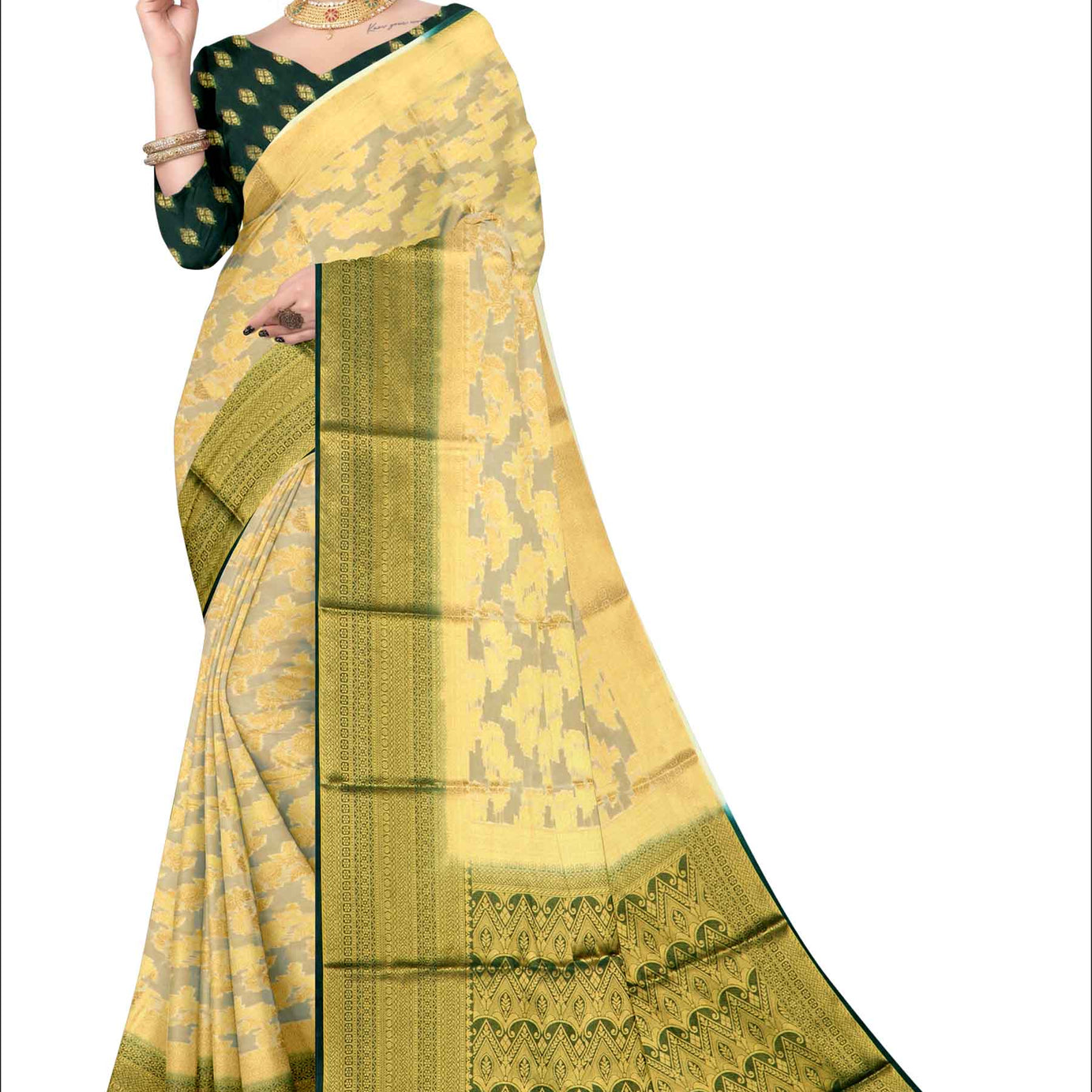 Golden Grace: Jaquard Silk Saree with Intricate Zari Work in Yellow