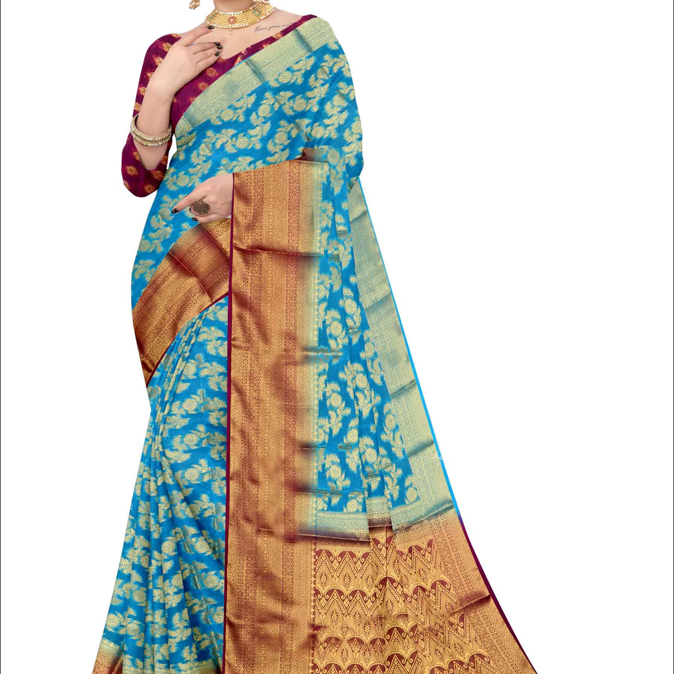 Golden Grace: Jaquard Silk Saree with Intricate Zari Work in blue