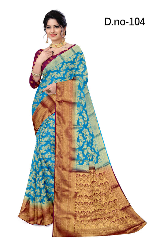 Golden Grace: Jaquard Silk Saree with Intricate Zari Work in blue