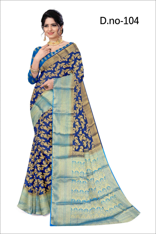 Golden Grace: Jaquard Silk Saree with Intricate Zari Work in Dark blue