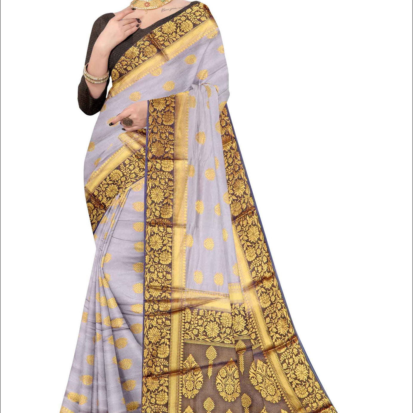 Golden Grace: Jaquard Silk Saree with Intricate Zari Work in Lavender