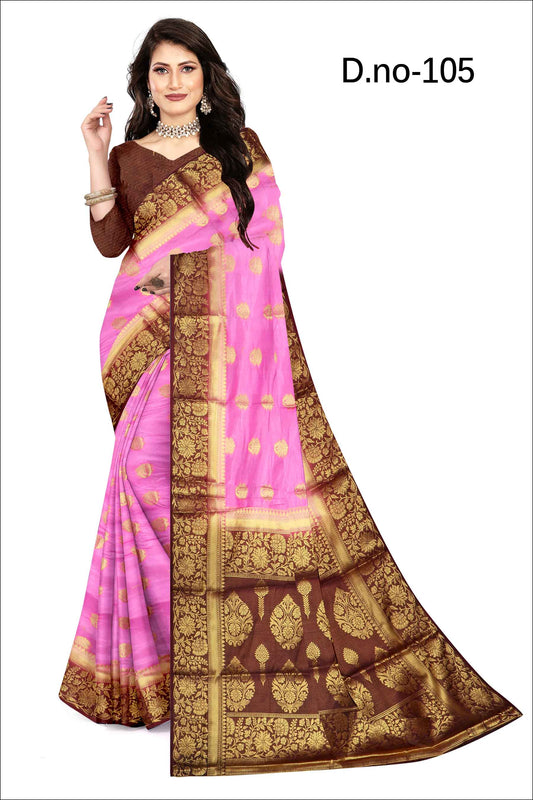 Golden Grace: Jaquard Silk Saree with Intricate Zari Work in Pink