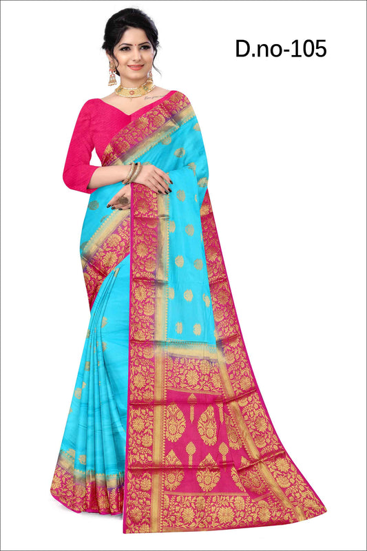 Golden Grace: Jaquard Silk Saree with Intricate Zari Work in Sky blue