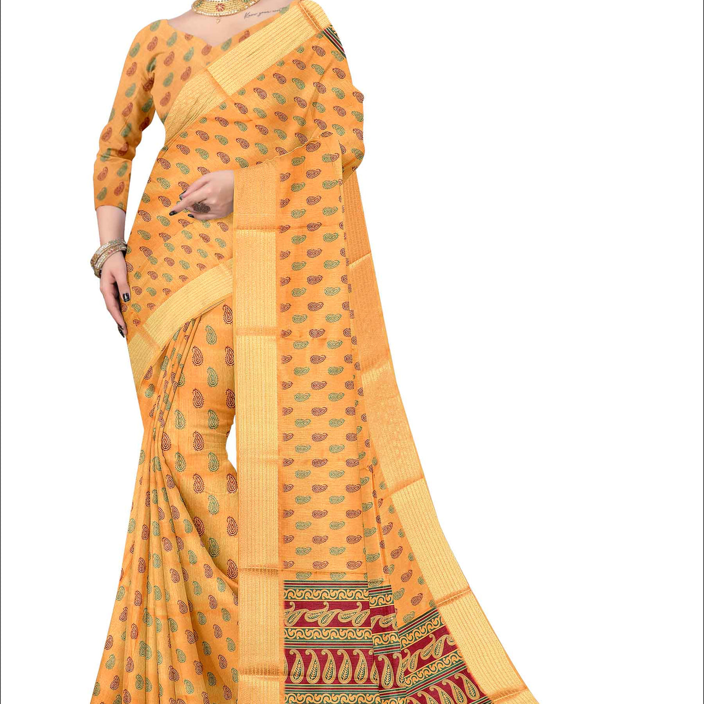 Elegant Silk Saree with Charming Floral Prints in Mustard