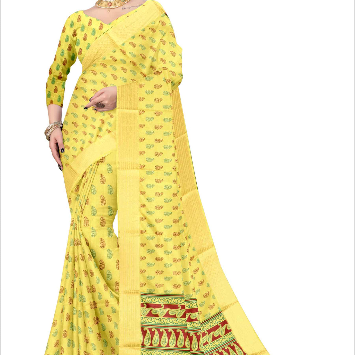 Elegant Silk Saree with Charming Floral Prints in Yellow