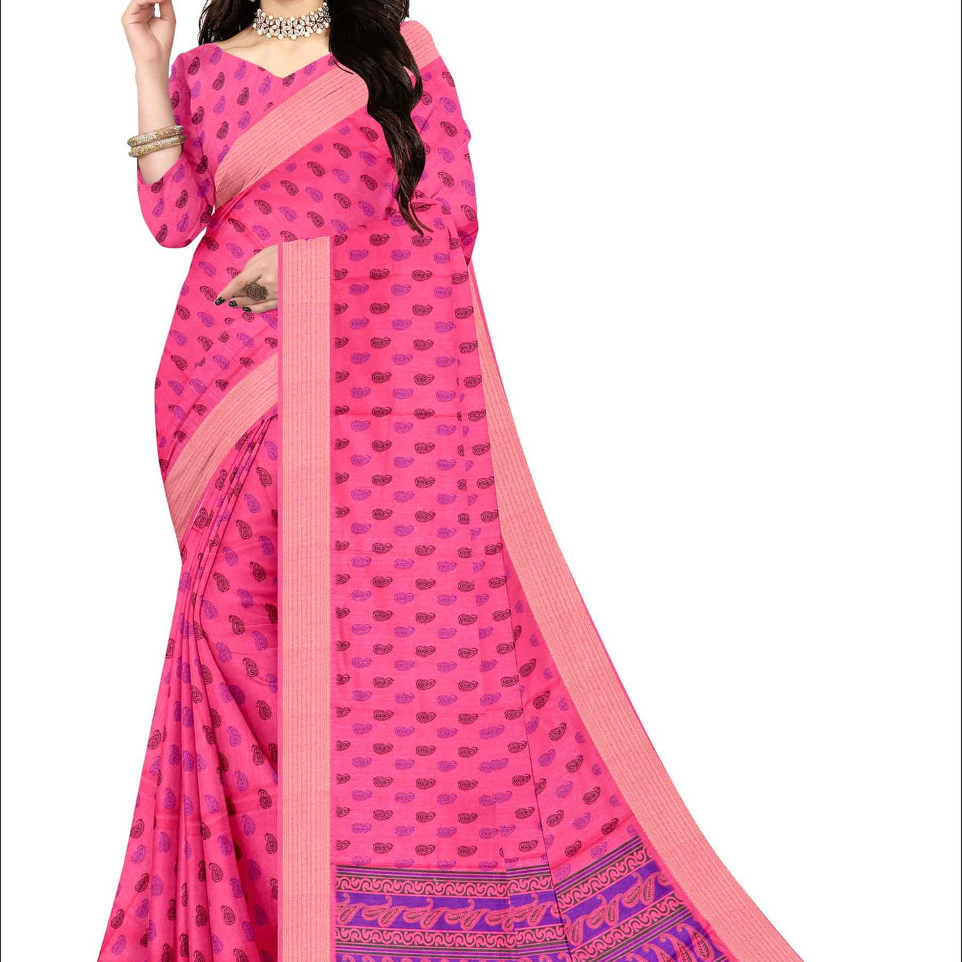 Elegant Silk Saree with Charming Floral Prints in Pink