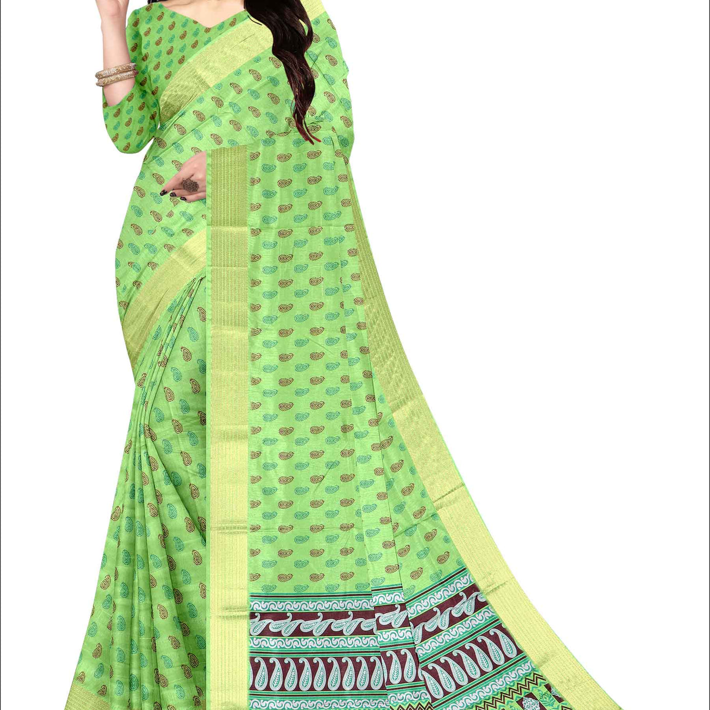 Elegant Silk Saree with Charming Floral Prints in Green