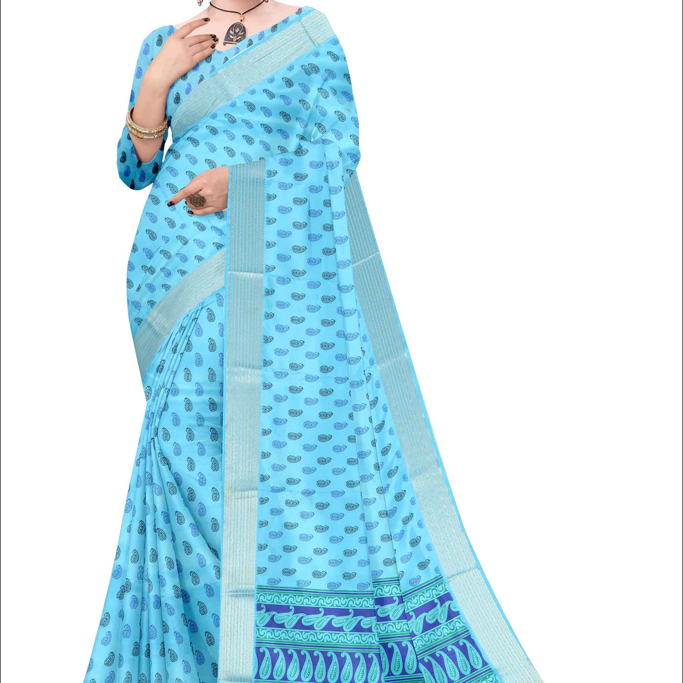 Elegant Silk Saree with Charming Floral Prints in Blue