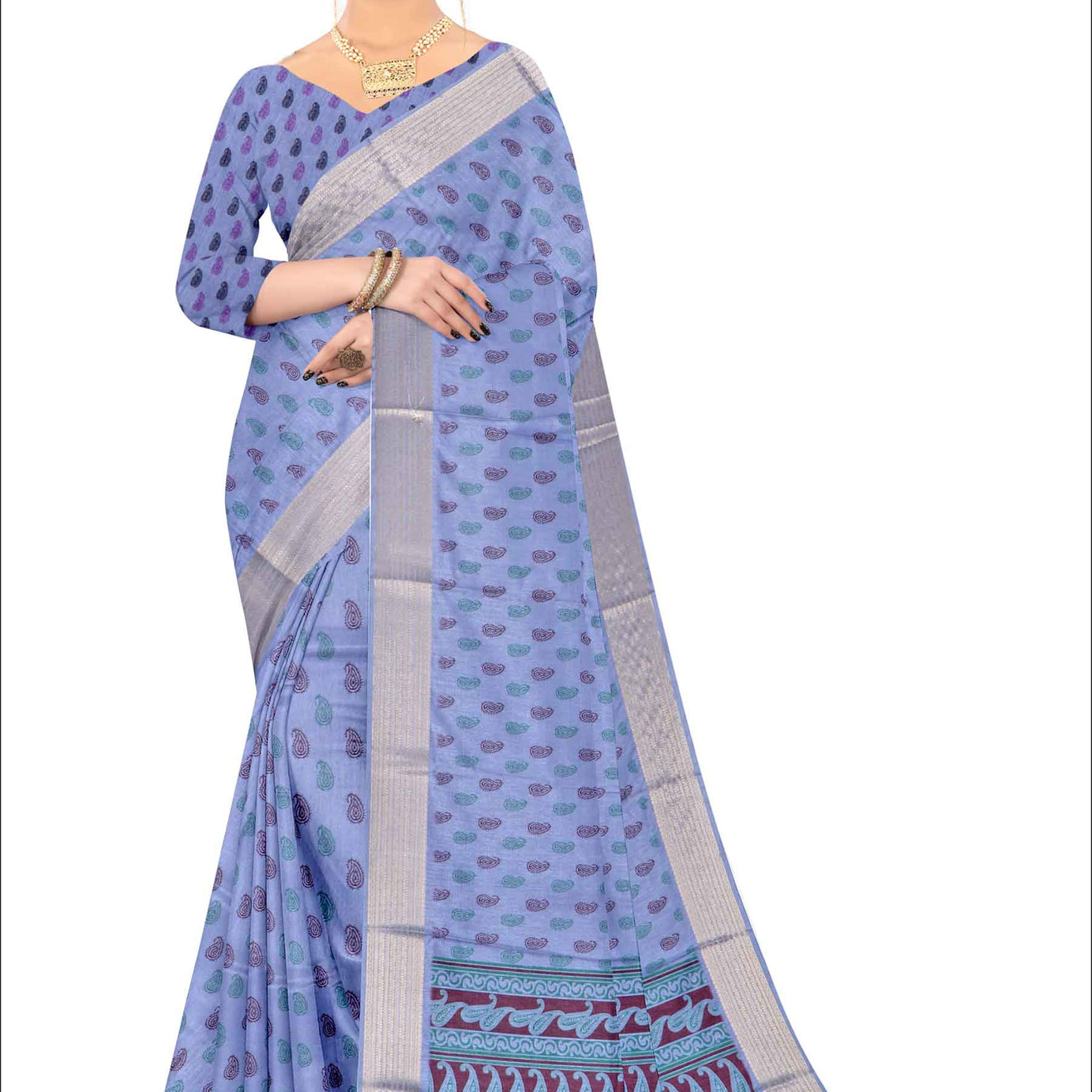 Elegant Silk Saree with Charming Floral Prints in Purple