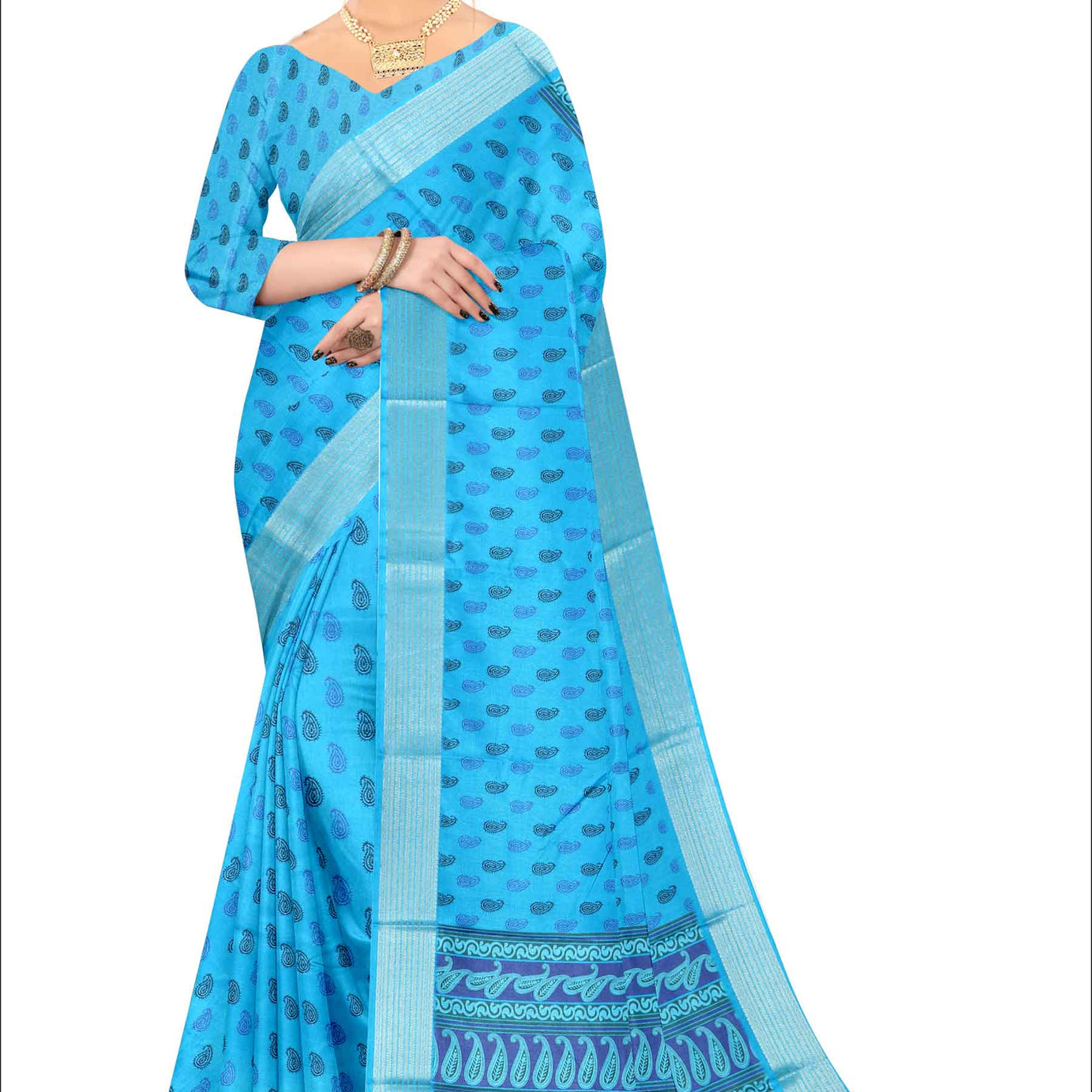 Elegant Silk Saree with Charming Floral Prints in Blue