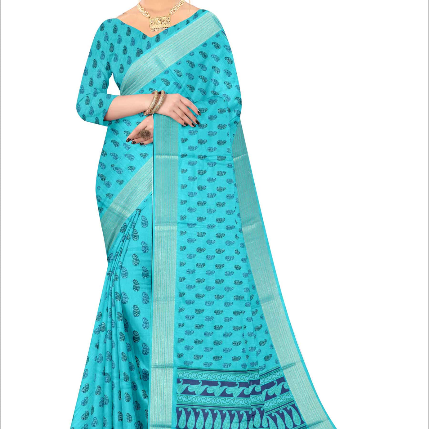 Elegant Silk Saree with Charming Floral Prints in Rama