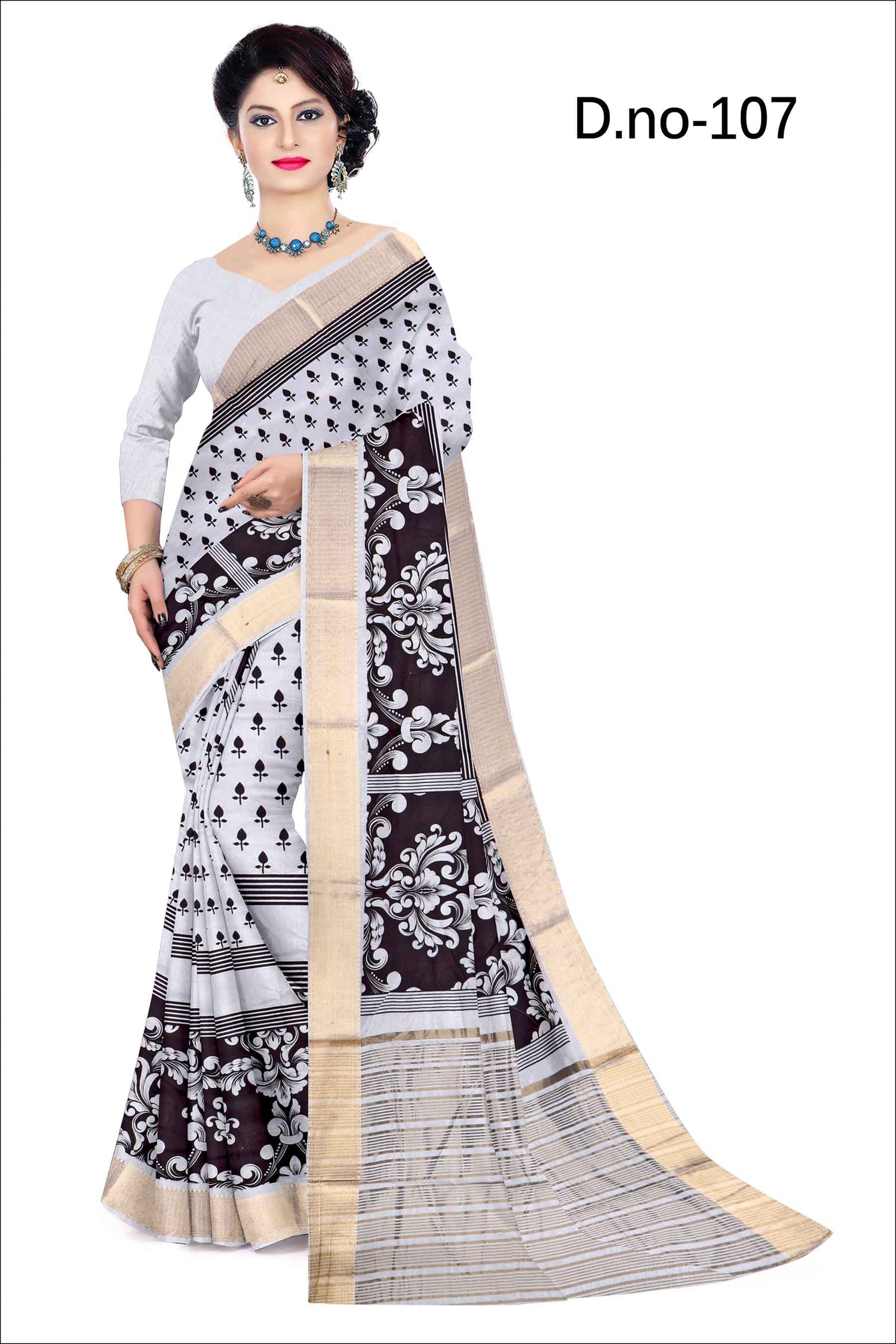 Traditional White And Blue Silk Saree Casual Fancy Printed Design