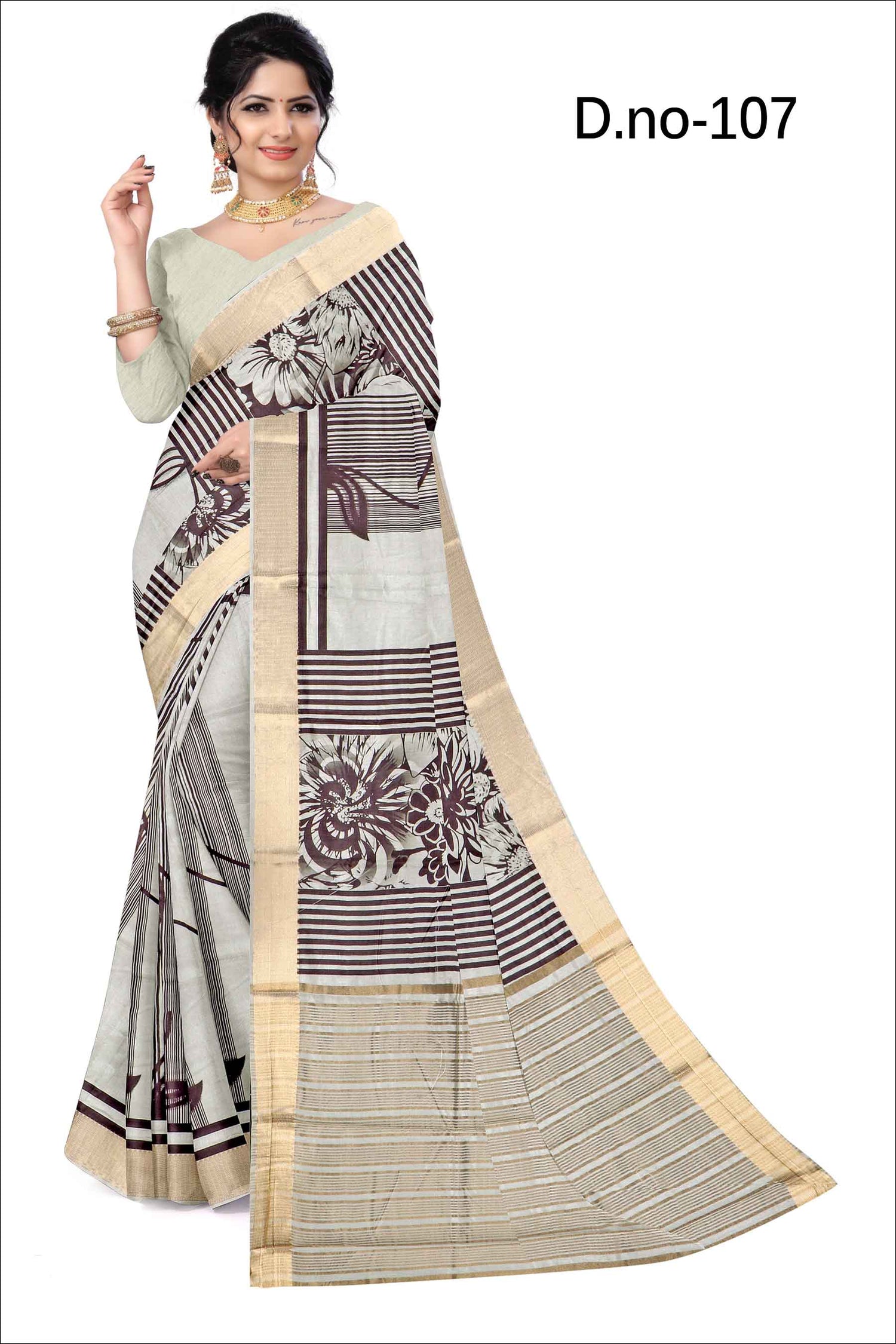 White And Black Festive Casual Silk Saree Elegant Traditional Fancy Print