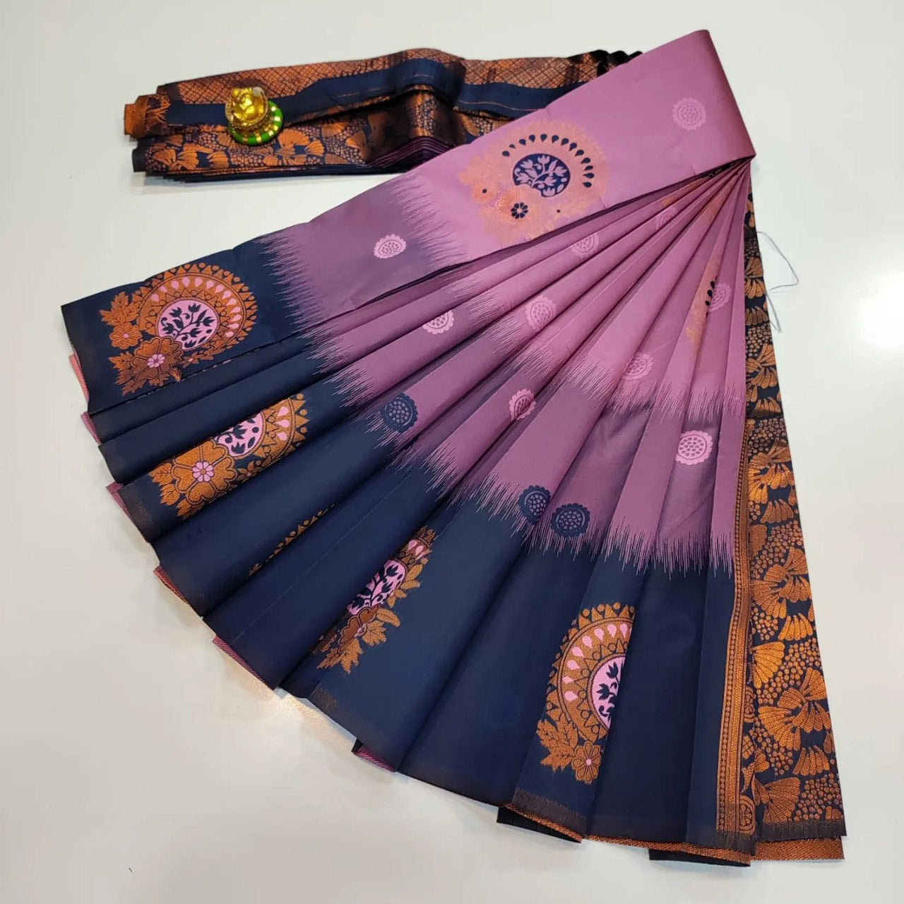 Elegant Grand Saree Purple South Handloom Silk With Kubera Pattu Design
