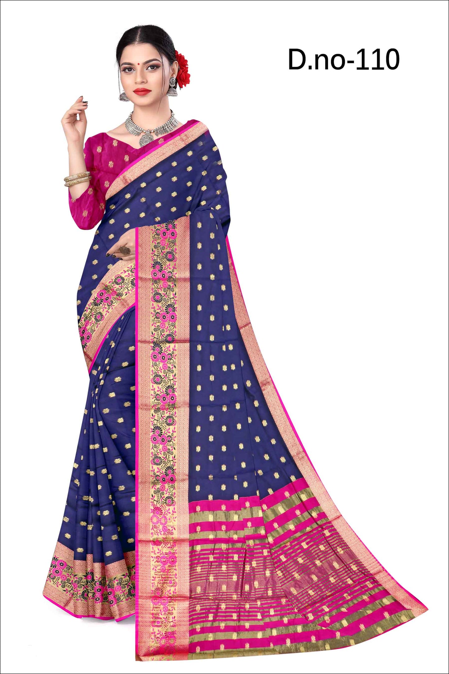 Golden Grace: Jaquard Silk Saree with Intricate Zari Work in Navy