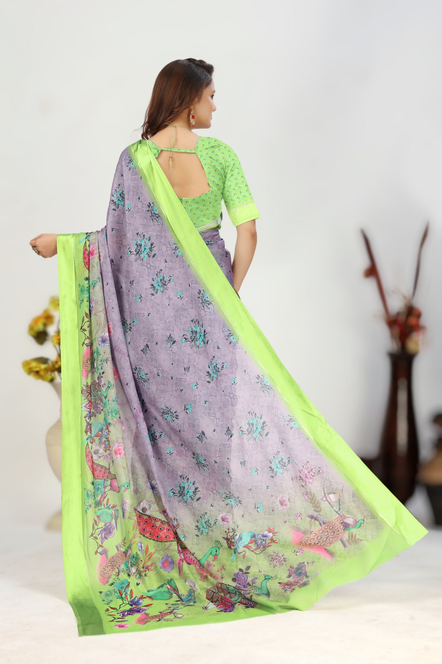 Elegant Printed Function Saree In Lavender Color