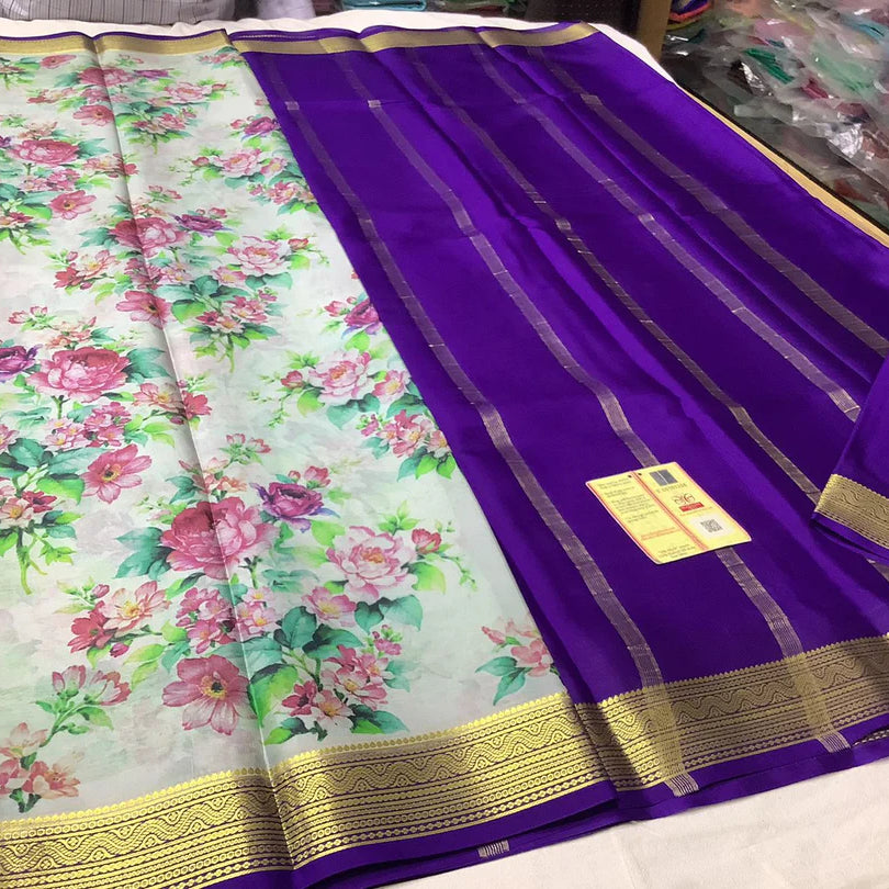 Pure Mysore Printed crepe silk sarees