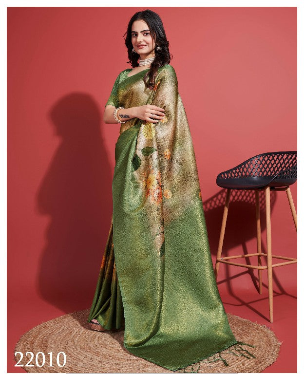 Green Soft Silk Saree Digital Print Festive Designer Wear