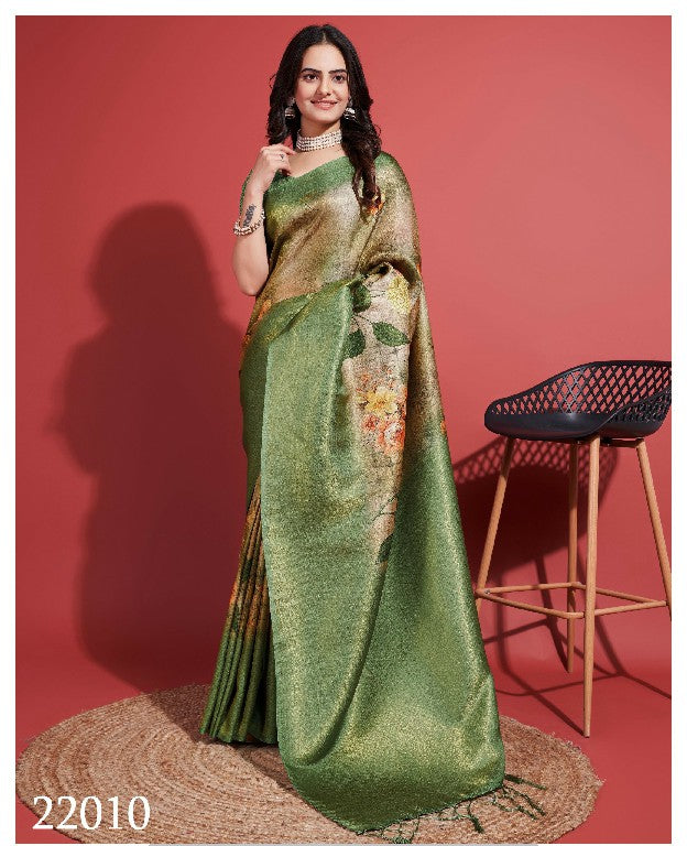 Green Soft Silk Saree Digital Print Festive Designer Wear