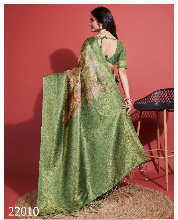Green Soft Silk Saree Digital Print Festive Designer Wear