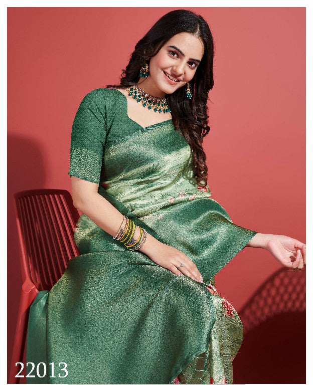 Pretty Printed Saree In Dark Green Soft Silk With Traditional Designer Touch