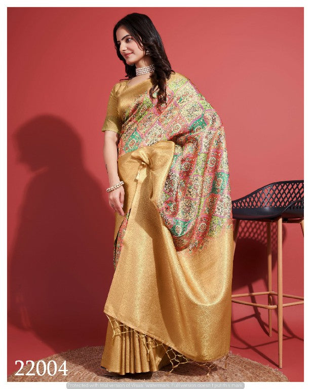 Traditional Soft Silk Saree In Yellow Digital Printed Festive Look