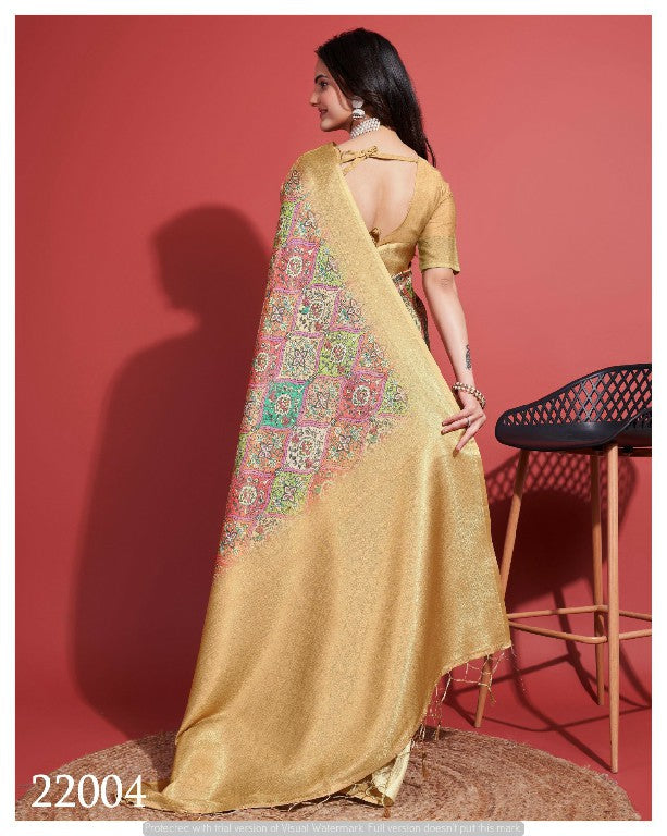 Traditional Soft Silk Saree In Yellow Digital Printed Festive Look