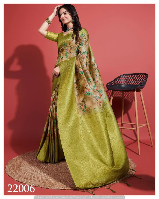Elegant Green Designer Saree Soft Silk With Digital Prints For Festivals
