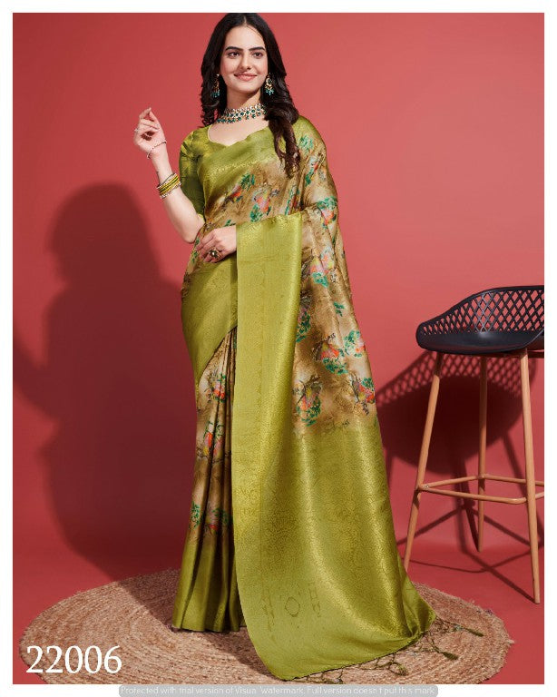 Elegant Green Designer Saree Soft Silk With Digital Prints For Festivals
