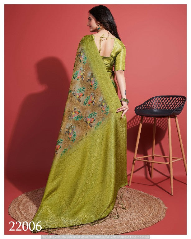 Elegant Green Designer Saree Soft Silk With Digital Prints For Festivals