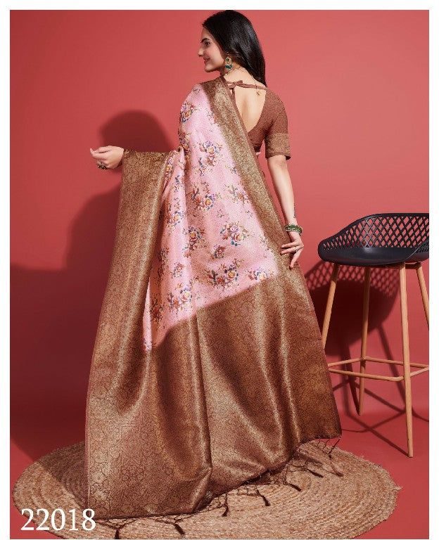 Luxury Brown Digital Print Saree Soft Silk Designer Festive Edition
